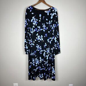 Sabrina Collective‎ Midi Dress 4X Black Purple Floral Sheath Keyhole Long Sleeve